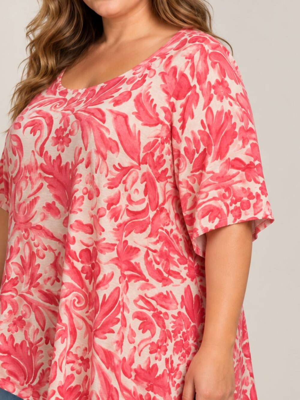 Lane Bryant 18/20 Pink Floral Tunic Top Boho Resort Coastal Plus Size